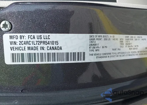2023 Chrysler Pacifica Hybrid Touring L из США, поврежденный, VIN 2C4RC1L72PR541015